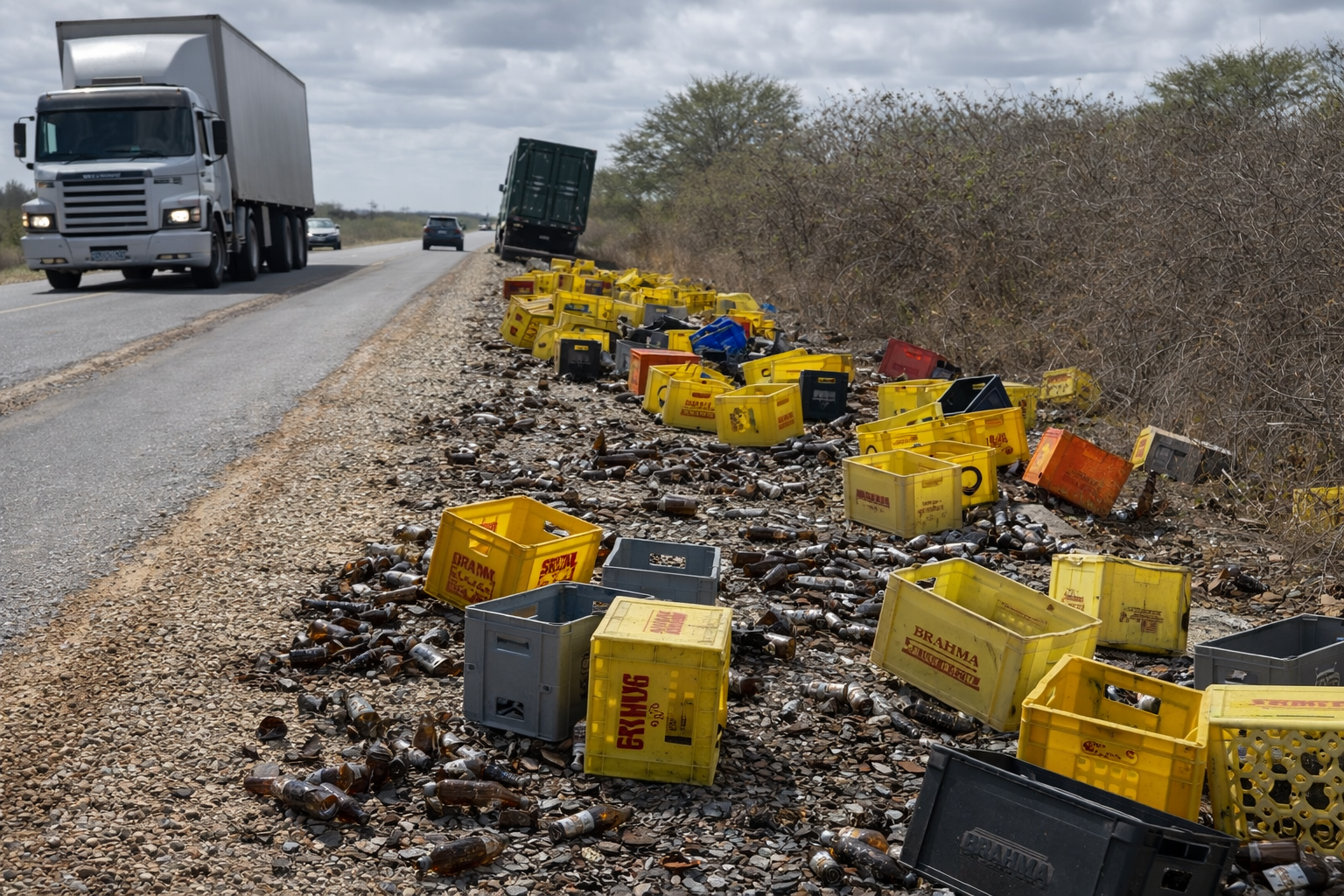 Caminhão de cerveja sofre acidente na BR-304 em Mossoró e parte da carga é saqueada