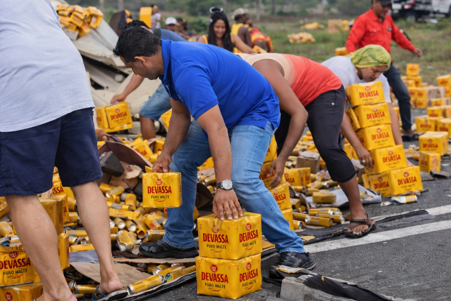 Caminhão com 7,3 mil cervejas tomba na BR-101 e carga é saqueada no RN