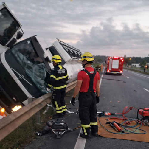 Carreta-tanque tomba na BR-101 em Goianinha e deixa motorista preso às ferragens