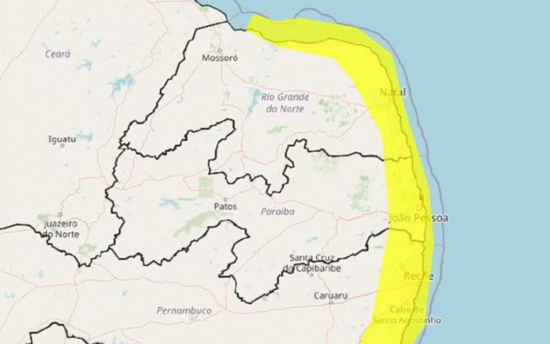 Inmet renova alerta de chuvas para 45 cidades do RN até sábado (21)
