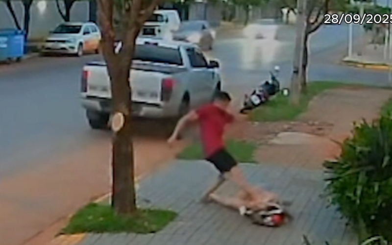 Vídeo: Empresário é flagrado agredindo mulher em via pública em Lucas do Rio Verde (MT)