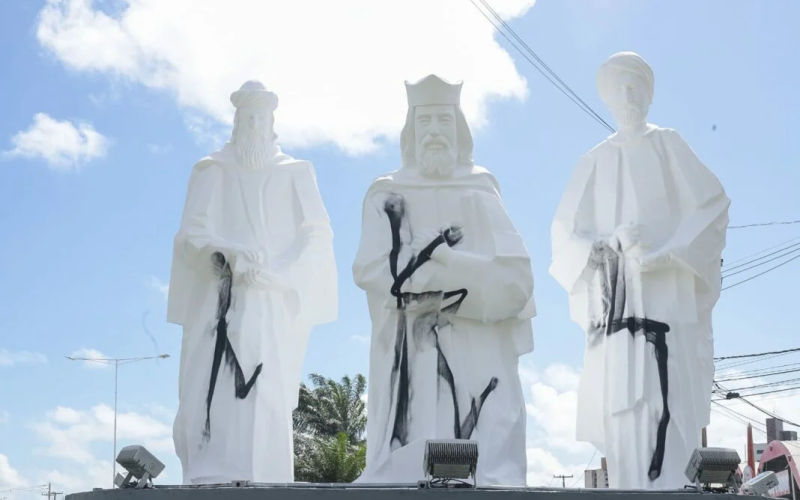Monumento dos Três Reis Magos é alvo de vandalismo menos de 24h após revitalização em Natal