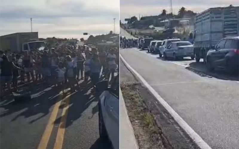 Moradores interditam BR-304 após atropelamento e morte de bebê em Caiçara do Rio do Vento