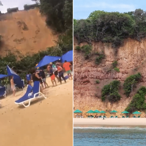 Deslizamento atinge barracas na Praia do Madeiro, em Tibau do Sul