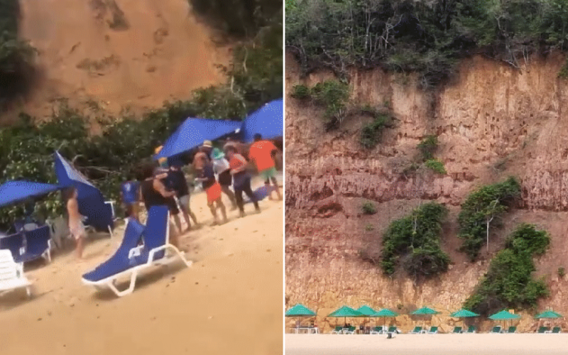 Deslizamento atinge barracas na Praia do Madeiro, em Tibau do Sul