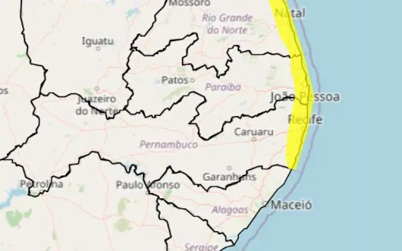 Inmet emite alerta de chuvas intensas e ventos fortes no litoral do RN
