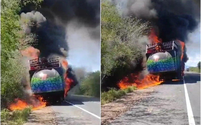 Trio elétrico de Durval Lelys pega fogo a caminho de Brasília