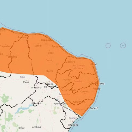 Inmet emite alerta laranja para chuvas intensas em todo o RN com risco de ventos fortes, alagamentos e quedas de energia