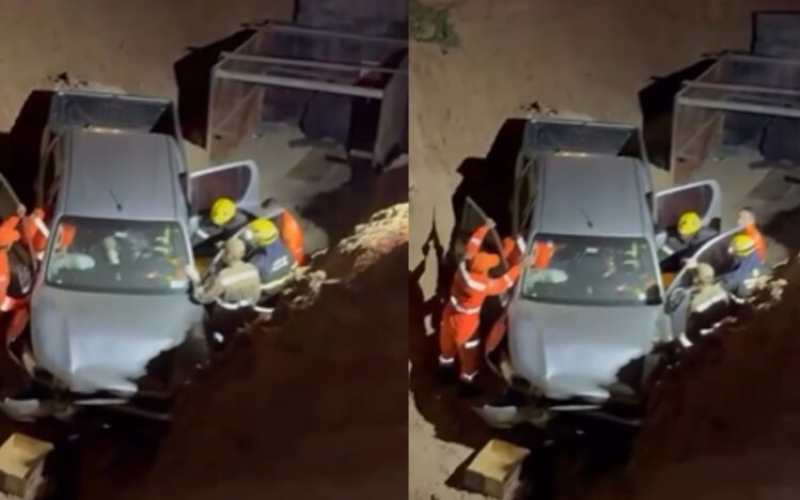 Carro cai em buraco de obra no cruzamento da Rua Escóssia com a BR-304, em Mossoró
