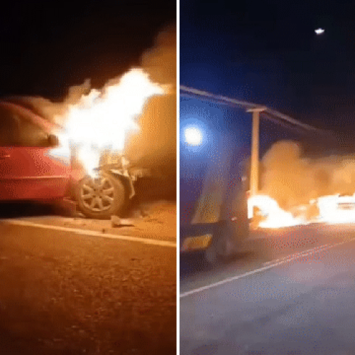 Acidente entre três veículos provoca incêndio na RN-288, no Seridó potiguar