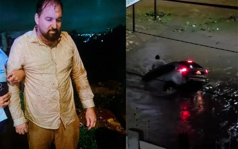 Motorista é engolido junto com carro durante forte chuva em Vitória da Conquista